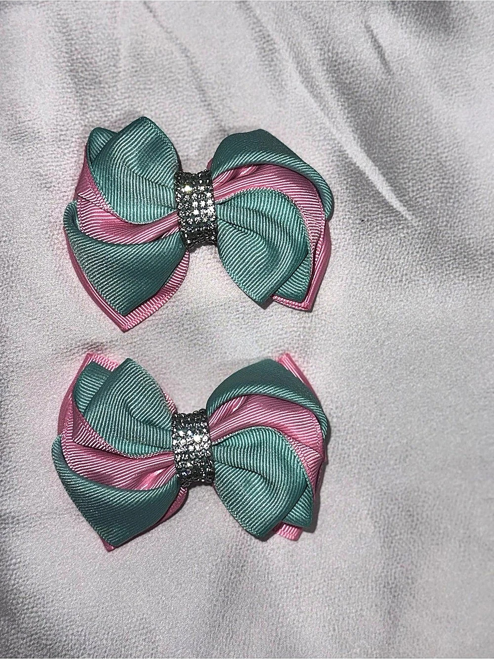 Green pastels & Pink Bow Hair Clips